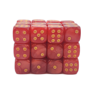 D6 12mm Dice Set Pearl Drop Red w/Gold (36)