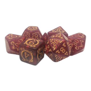 Rune Dice Set Coiled Serpent Red w/Gold (7)