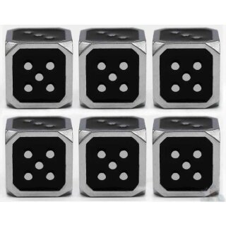 12mm Metal Pip D6 Dice Black Silver (6)