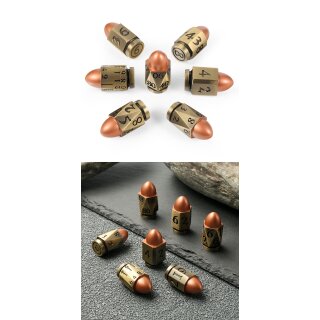 Metal & Enamel Dice Set (7) Bullet Copper & Brass