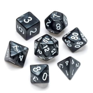 Pearl Polyhedral Dice Set Black Numbers White (7)