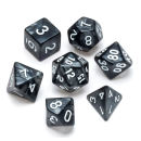 Pearl Polyhedral Dice Set Black Numbers White (7)