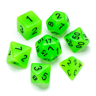 Flourescent Polyhedral Dice Set Green Numbers Black (7)
