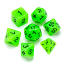 Flourescent Polyhedral Dice Set Green Numbers Black (7)