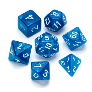 Glitter Polyhedral Dice Set Blue Numbers White (7)
