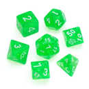 Glitter Polyhedral Dice Set Bright Green Numbers White (7)