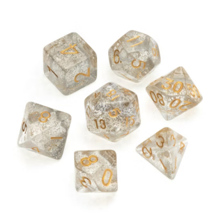 Glitter Polyhedral Dice Set Clear Numbers Gold (7)