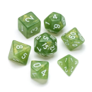 Glitter Polyhedral Dice Set Green Numbers White (7)