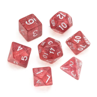 Glitter Polyhedral Dice Set Red Numbers White (7)