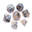 Marble Polyhedral Dice Set Black & Grey Numbers Gold (7)
