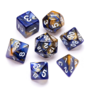 Marble Polyhedral Dice Set Blue & Gold Numbers White (7)