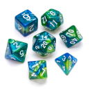 Marble Polyhedral Dice Set Blue & Green Numbers White...