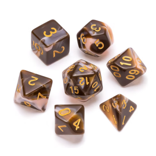 Marble Polyhedral Dice Set Gold & Black Numbers Gold (7)