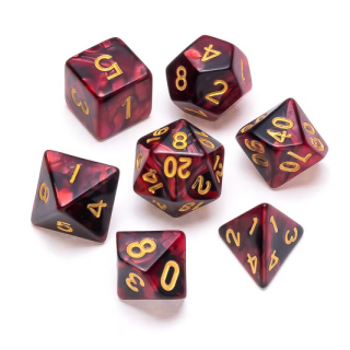 Marble Polyhedral Dice Set Red & Black Numbers Gold (7)