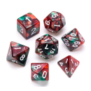 Marble Polyhedral Dice Set Red & Green Numbers White (7)