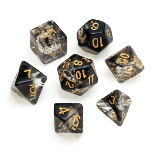 Nebula Polyhedral Dice Set Black Numbers Gold (7)