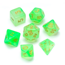 Nebula Polyhedral Dice Set Green Numbers Gold (7)