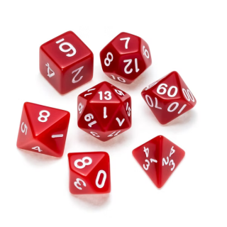 Opaque Polyhedral Dice Set Red Numbers White (7)