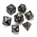 Pearl Polyhedral Dice Set Black Numbers Gold (7)