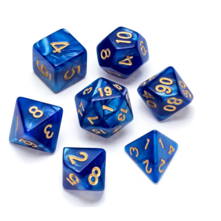 Pearl Polyhedral Dice Set Blue Numbers Gold (7)