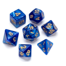 Pearl Polyhedral Dice Set Blue Numbers Gold (7)