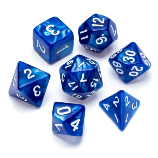 Pearl Polyhedral Dice Set Blue Numbers White (7)