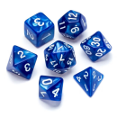 Pearl Polyhedral Dice Set Blue Numbers White (7)