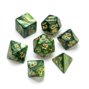 Pearl Polyhedral Dice Set Green Numbers Gold (7)