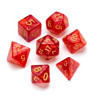 Pearl Polyhedral Dice Set Red Numbers Gold (7)