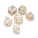 Pearl Polyhedral Dice Set White Numbers Gold (7)