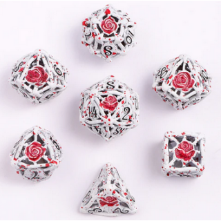 Hollow Rose Polyhedral Metal Dice Set White w/Blood Spatter (7)
