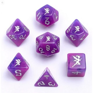 Pixie Dust Round Edged Dice Set Glow in the dark- Silver (7)