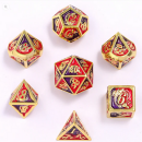 Solid Metal Dragon Polyhedral Dice Set Gold w/ Red &...