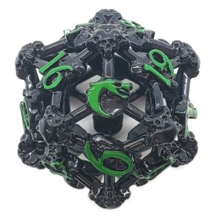 Spindown D20 Hollow Skull Black Nickel w/Green